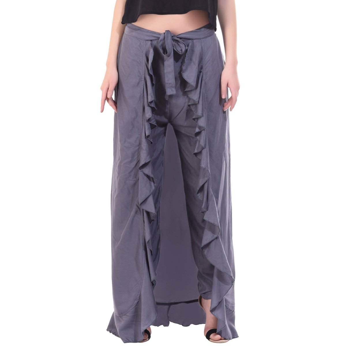 Asmaani Grey Color Plain Ruffle Palazzo | Grocsy