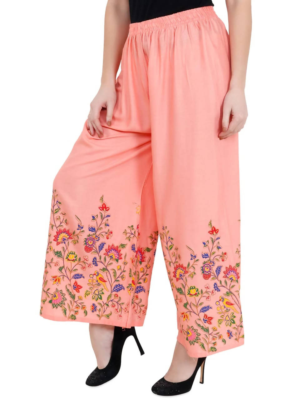 Mominos Fashion Peach Floral Design Palazzo | Grocsy