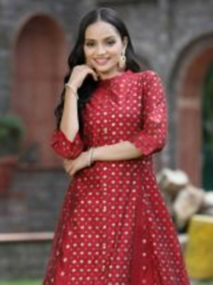 Juniper Women Maroon Chanderi Silk Solid Anarkali Kurta | Grocsy
