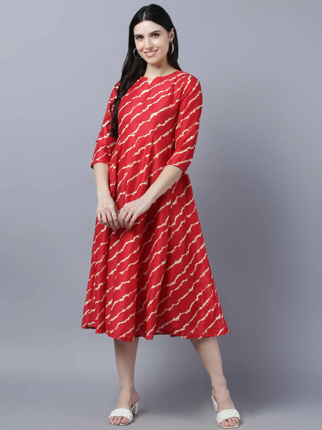 Myshka Women's Stylish Red 3/4 Sleeve Dress | Grocsy