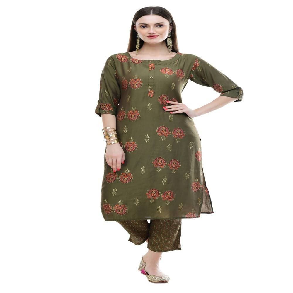 Lagi Women's Green Printed Straight Kurta & Pant (MC38A) | Grocsy