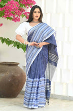 Beatitude Blue Cotton Tanchori Handloom Saree | Grocsy