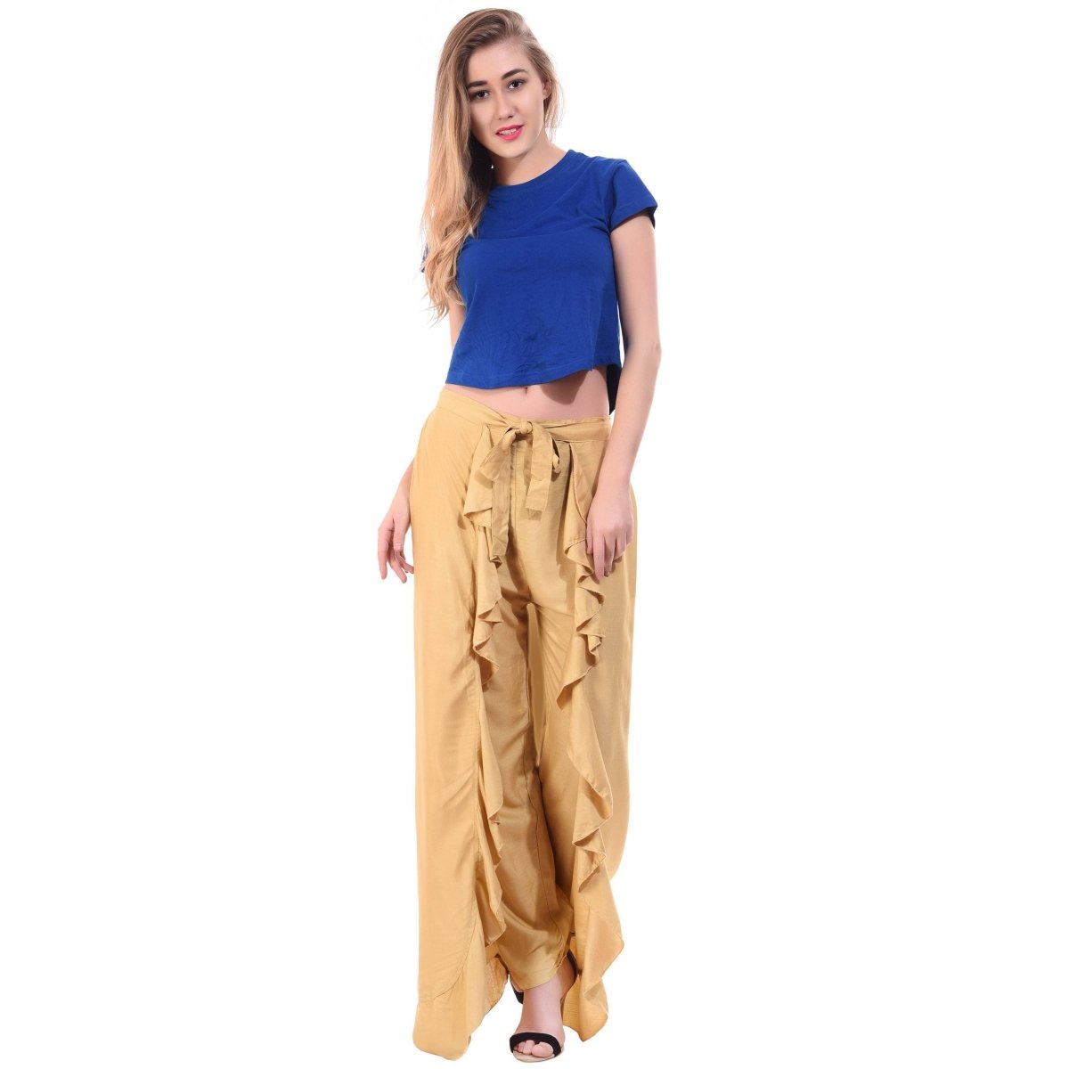Asmaani Beige Color Plain Ruffle Palazzo | Grocsy
