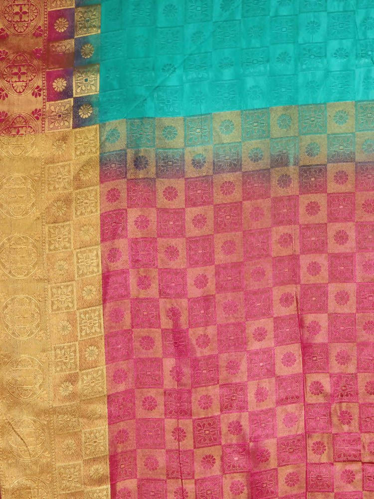 Kalamandir Checked Green Pashmina Saree | Grocsy