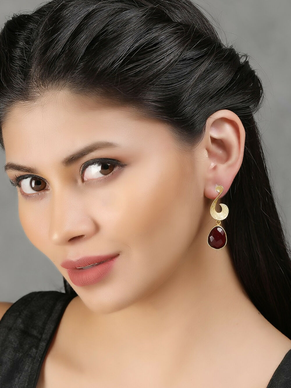 Joban Fashion Women Red Stone Matte Gold Earrings | Grocsy
