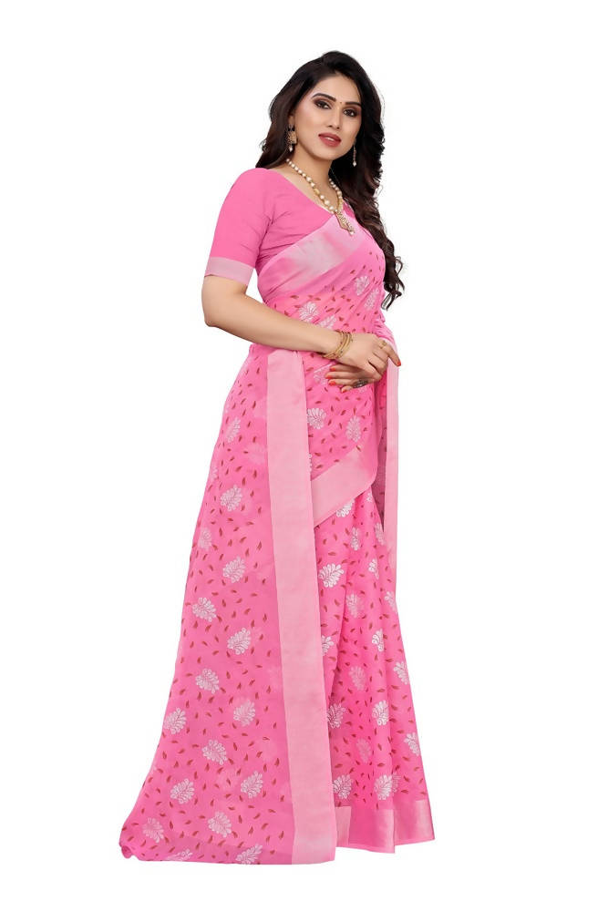Vamika Light Pink Linen Jari Border Saree | Grocsy