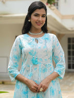 Aramya Flared Textured Cotton Floral Print Women's Kurta Set - White | Grocsy