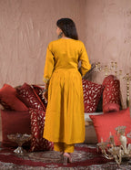 Ethnic Festive Wear Viscose Chanderi Yellow Stitched Suit With Dupatta - Tanisha | Grocsy