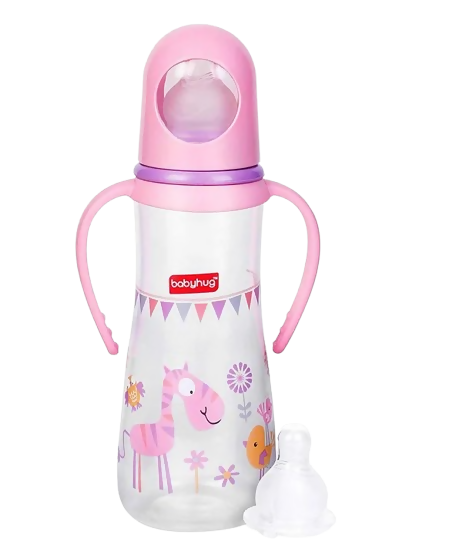 Babyhug Bubble Anti-Colic Sterilizable Feeding Bottle With Handles Pink | Grocsy
