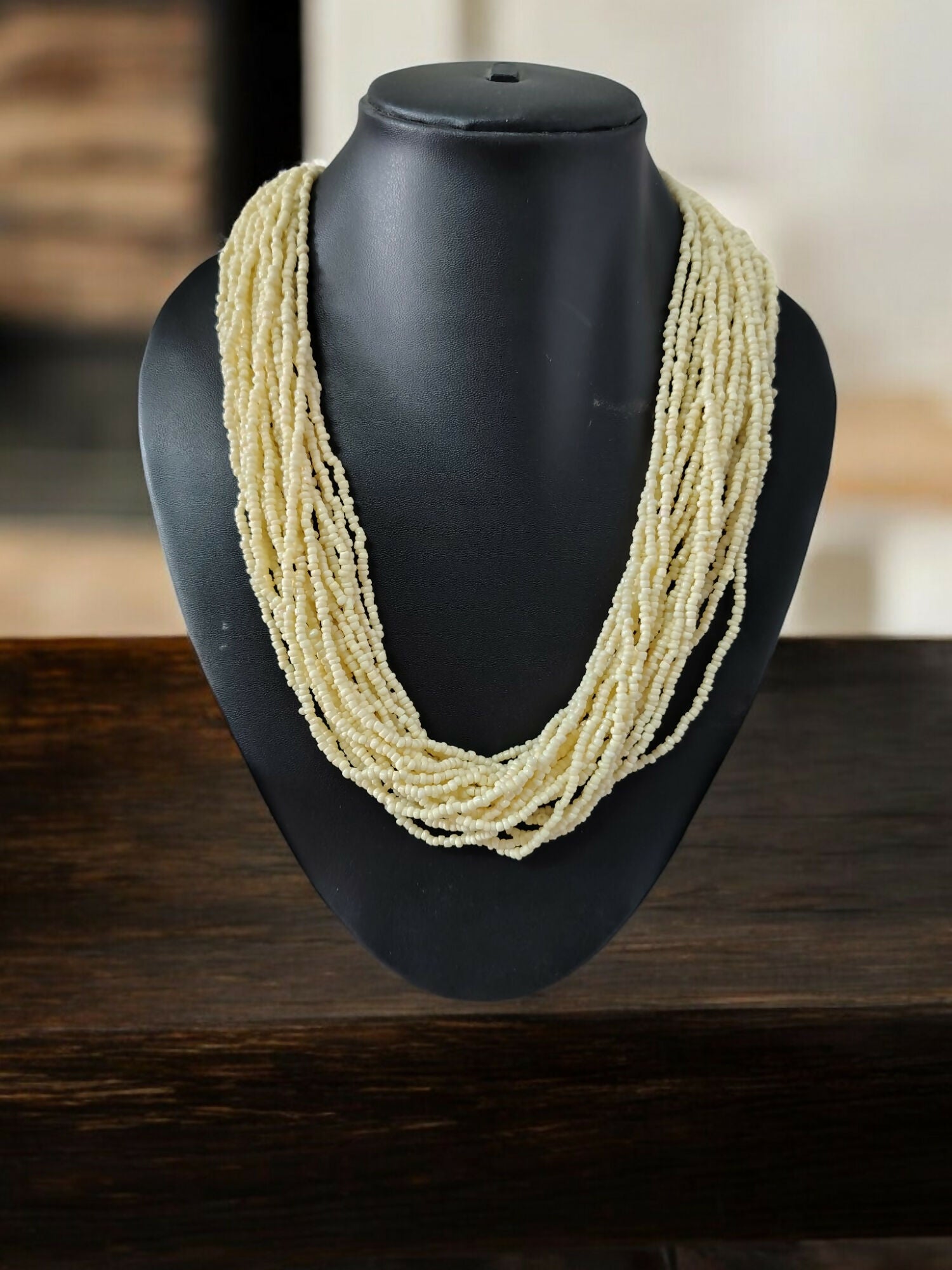 Inhanns Handmade Beaded Multilayer Necklace, 20 Layers - Cream | Grocsy