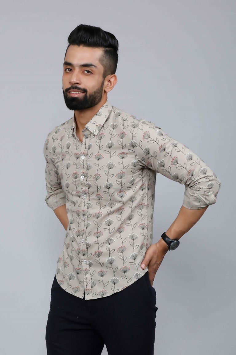 Miravan Men's Beige Comfort Floral Printed Casual Shirt | Grocsy