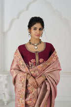 Kesar Fab Prettt Pink Color With Multi-Thread And Sequins Embroidery For Wedding Saree | Grocsy