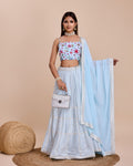 Lehenga Mart Designer Wedding Lehenga Choli For Women - Sky Blue | Grocsy