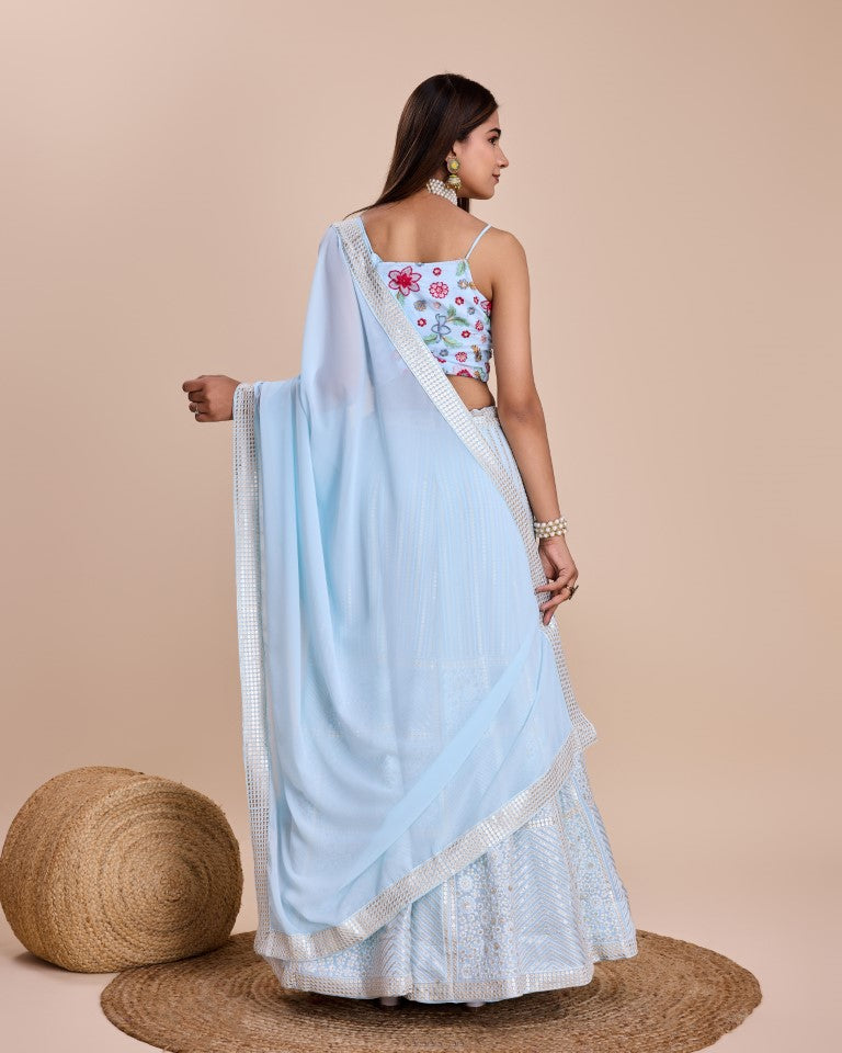 Lehenga Mart Designer Wedding Lehenga Choli For Women - Sky Blue | Grocsy