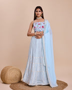 Lehenga Mart Designer Wedding Lehenga Choli For Women - Sky Blue | Grocsy