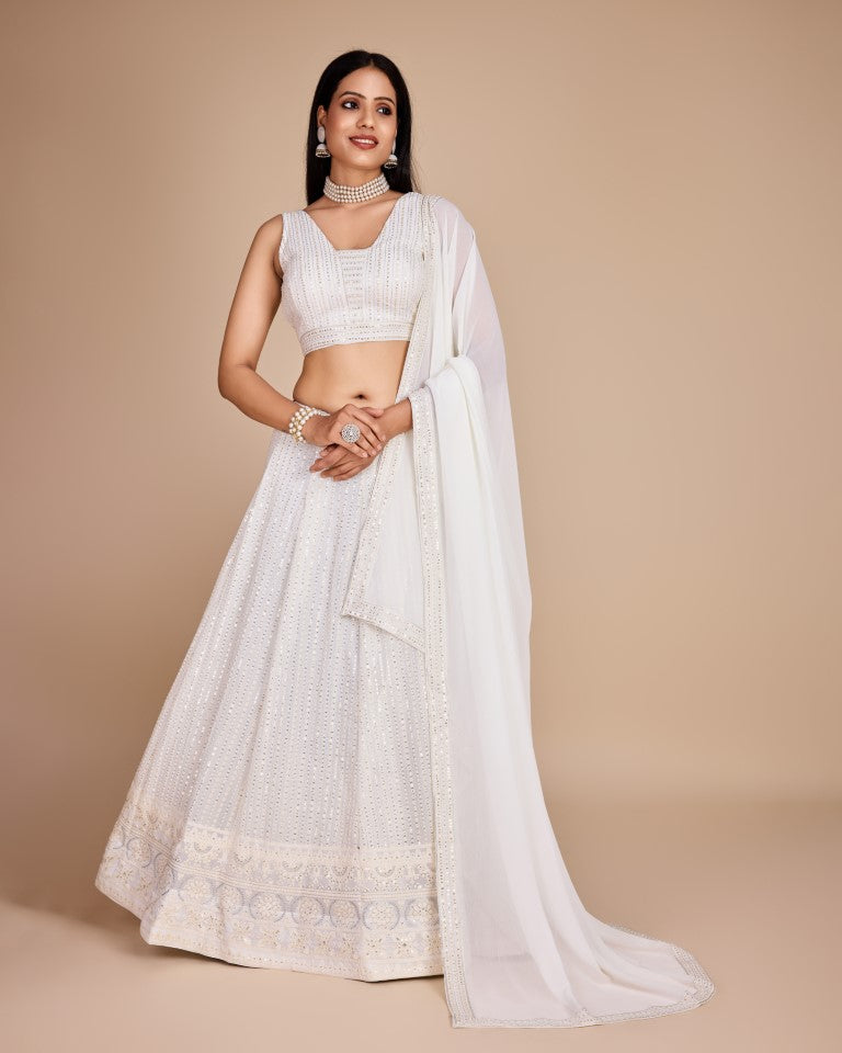 Lehenga Mart Designer Wedding Lehenga Choli For Women - White | Grocsy
