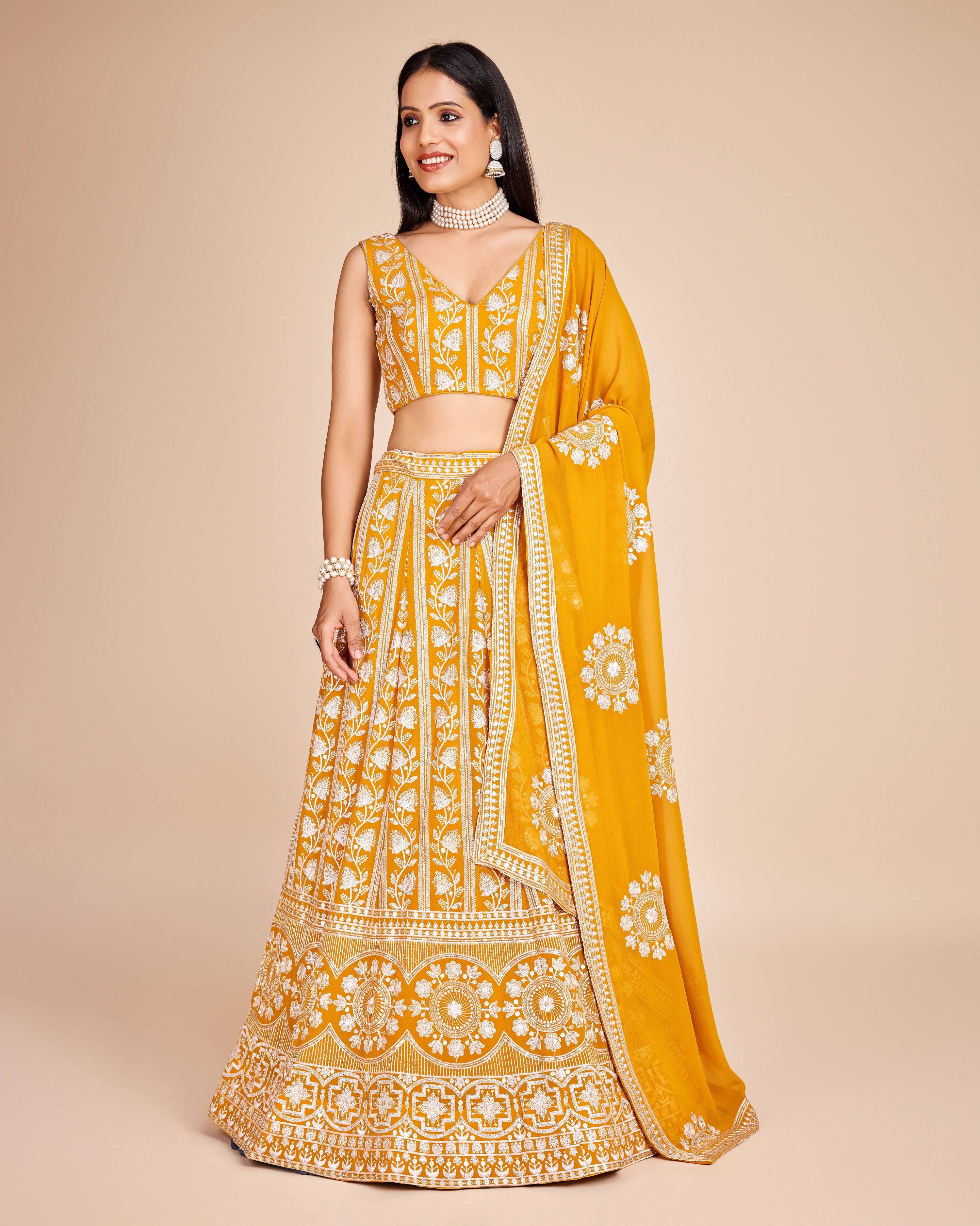Lehenga Mart Designer Wedding Lehenga Choli For Women - Yellow | Grocsy