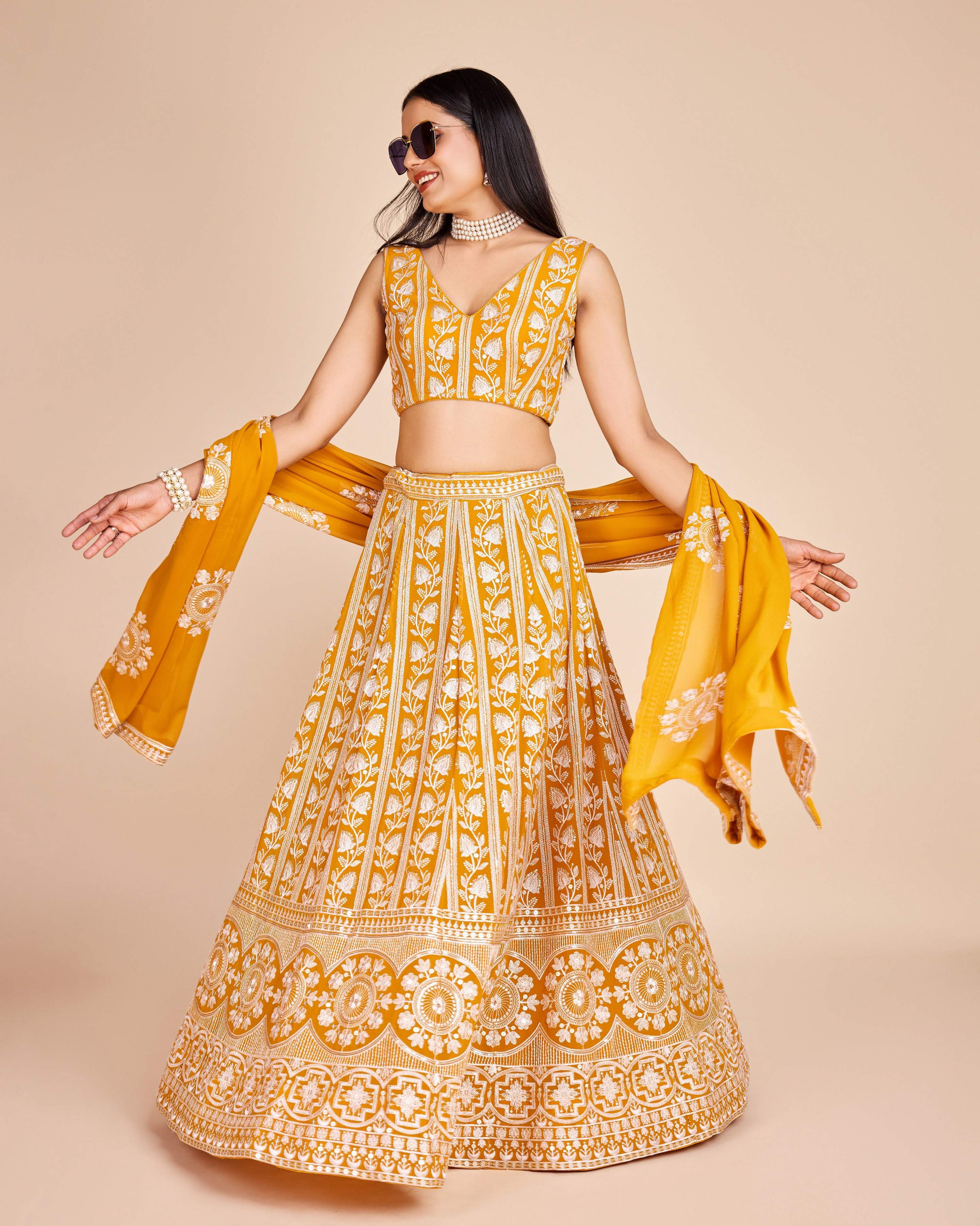 Lehenga Mart Designer Wedding Lehenga Choli For Women - Yellow | Grocsy