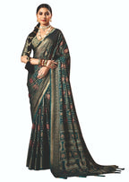 Joban Fashion Teal Blue Dull Moss Brasso Saree | Grocsy
