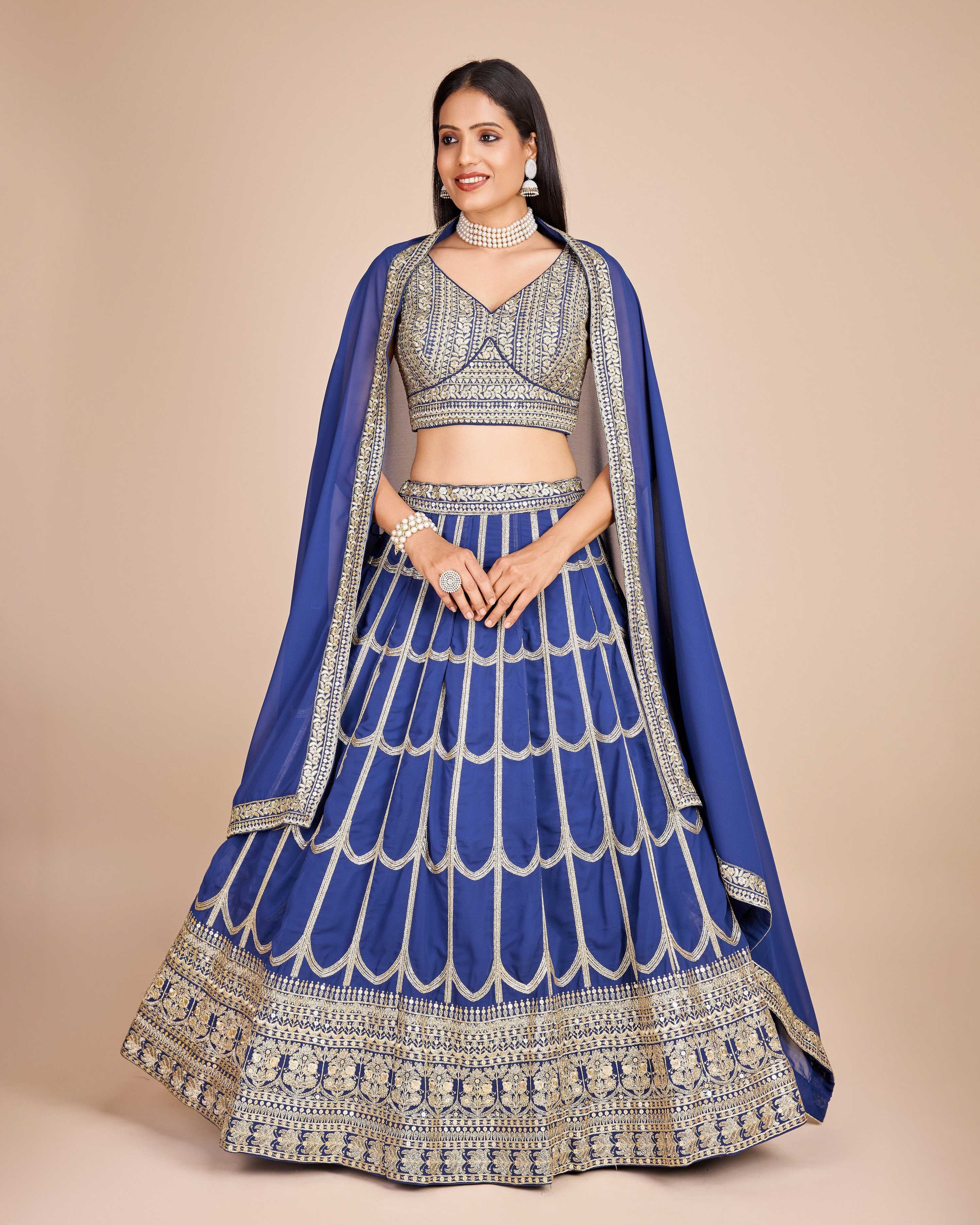 Lehenga Mart Designer Wedding Lehenga Choli For Women - Blue | Grocsy