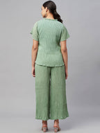 Myshka Women Green Chiffon Round Neck Top Palazzo Set | Grocsy