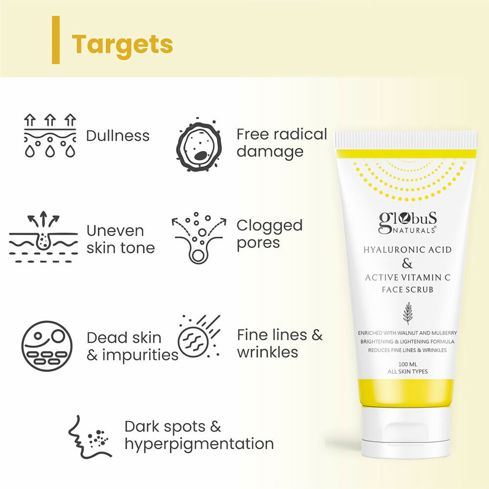 Globus Naturals Hyaluronic Acid & Vitamin C Anti Ageing Face Scrub | Grocsy