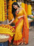 Shree Shyam Fashion Yellow Pochampally Silk Saree | Grocsy