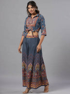 Juniper Women Navy Blue Rayon Printed Clothing Set | Grocsy