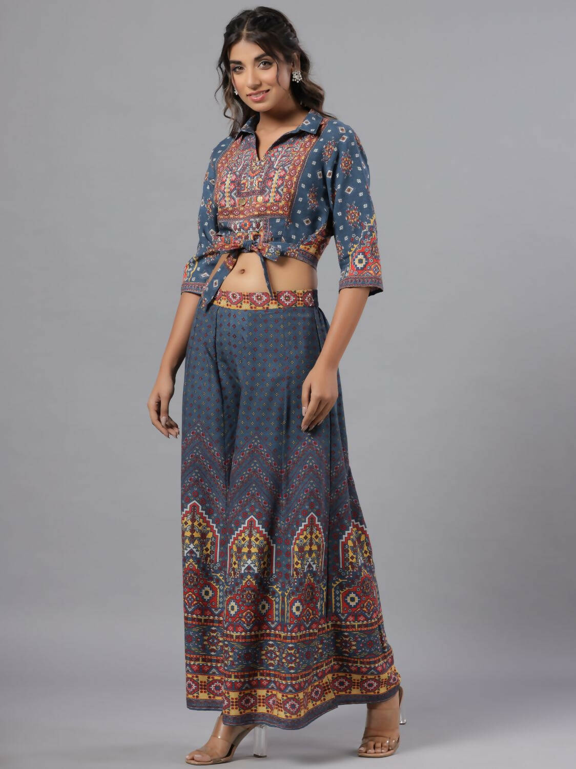 Juniper Women Navy Blue Rayon Printed Clothing Set | Grocsy