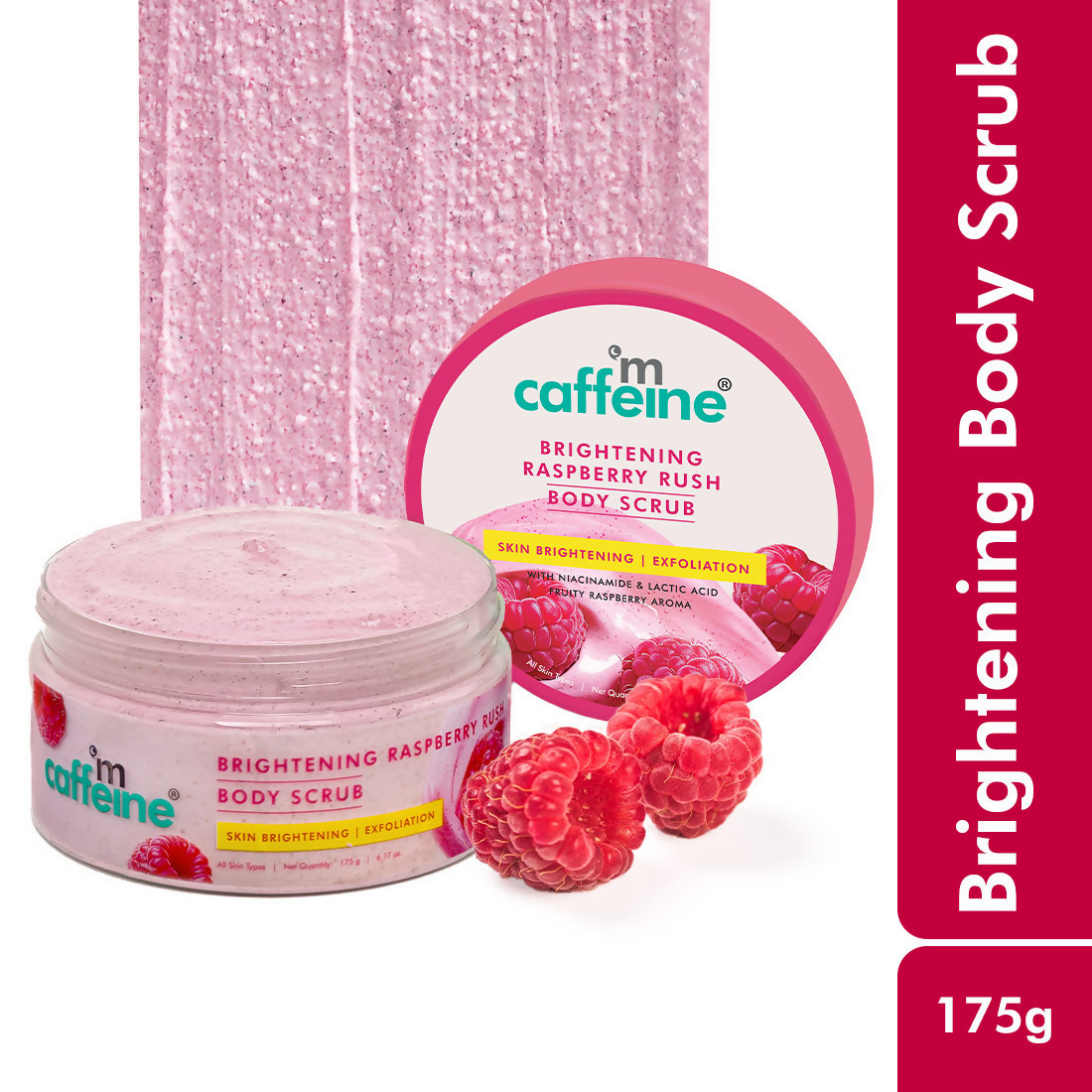 mcaffeine Brightening Raspberry Rush Body Scrub Removes Tan & Brightens Skin | Grocsy