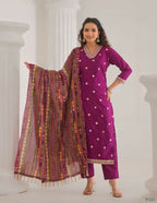 Festive Ethnic Viscose Chanderi Rani Pink Stitched Suit With Dupatta - Rashmika | Grocsy