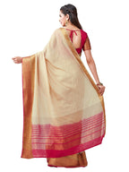Mimosa Women's Beige Kanchipuram Linen Saree | Grocsy