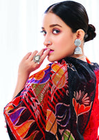 Red Chanderi Cotton Floral Printed Saree With Unstitched Blouse Piece - Kathika | Grocsy
