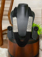 Inhanns Saree Shobha Statement Necklace & Earring Set - Black | Grocsy