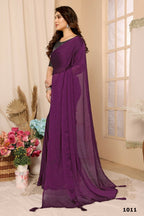 Aafreen Partywear Designer Purple Satin Chiffon Fancy Saree | Grocsy