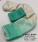 Green Poly Chiffon Striped Saree with Unstitched Blouse - A2M | Grocsy