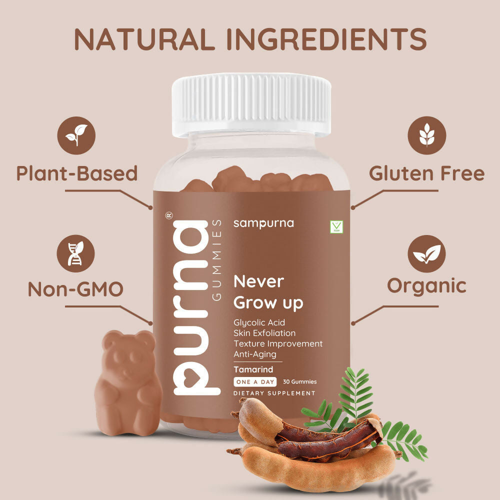 Purna Never Grow Up Glycolic Acid Gummies - Tamarind | Grocsy