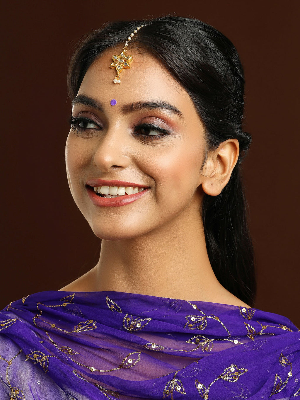 Ruby Raang Gold Flower Kundan Maang Tikka | Grocsy