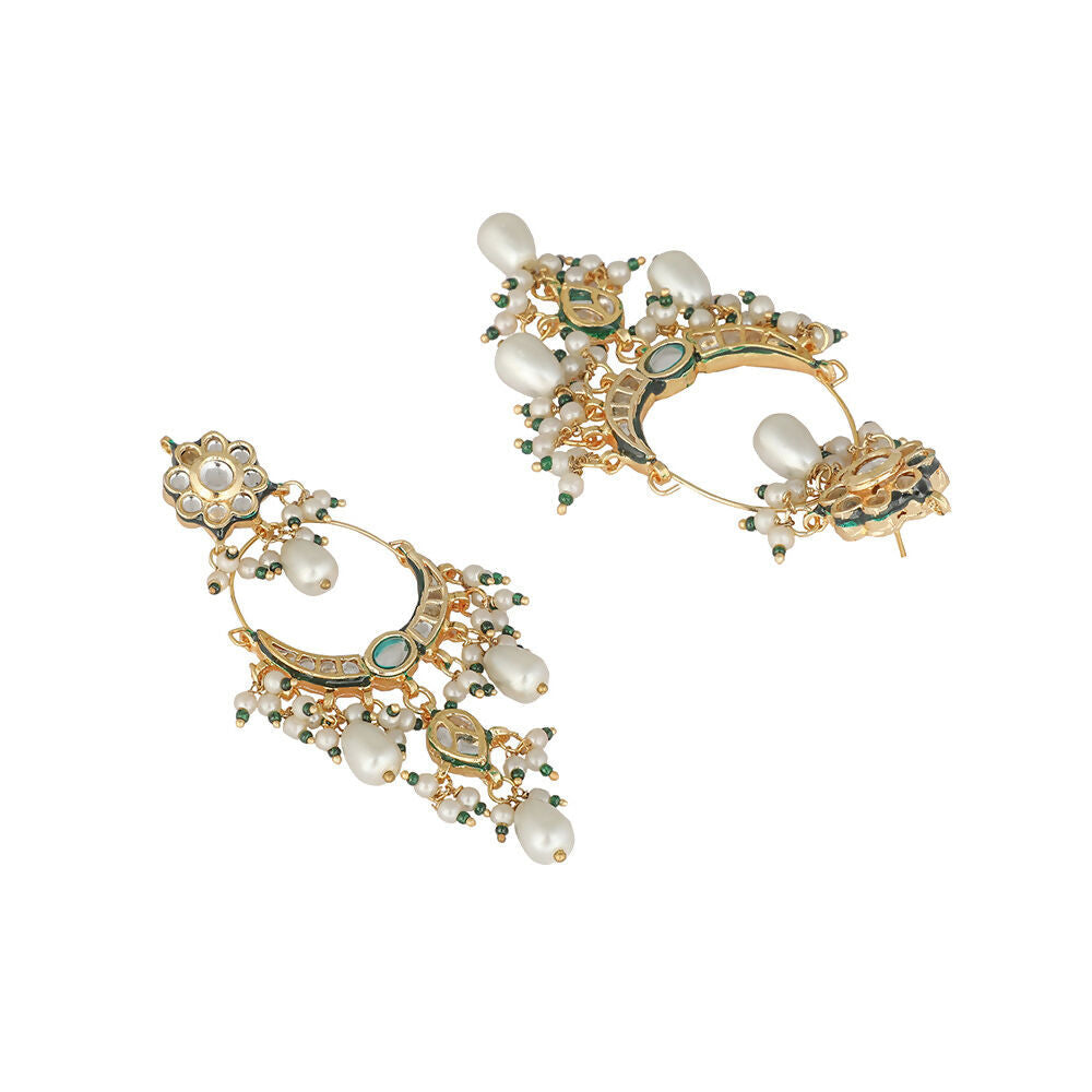 Nuyug 22K Gold Plated Crescent Kundan Drop Pearl Chandbali Earrings | Grocsy