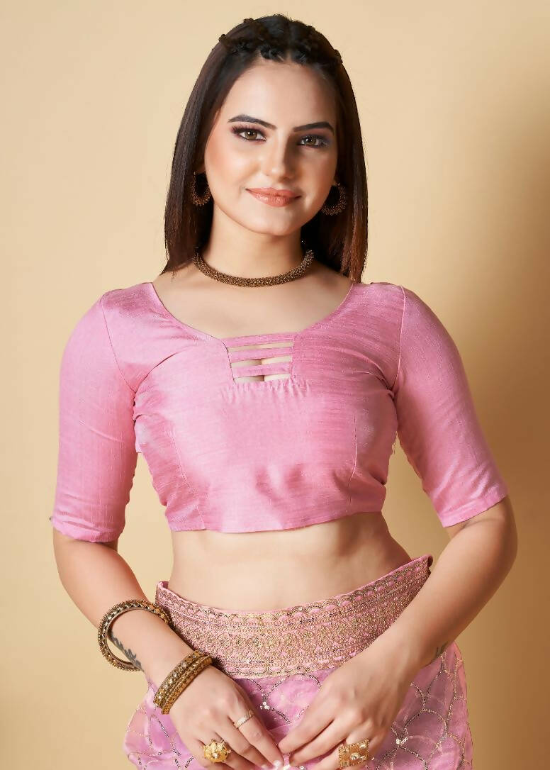 Vamsee Pink Organza Saree | Grocsy