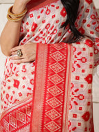 Shree Shyam Fashion Linen Cotton Red & White Saree | Grocsy