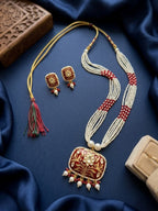 Jewel City Red Kundan Pearl Long Necklace Set|Festival Jewelry For Women | Grocsy