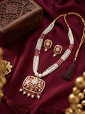 Jewel City Red Kundan Pearl Long Necklace Set|Festival Jewelry For Women | Grocsy