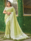 Shree Shyam Fashion Lime Green Linen Saree | Grocsy