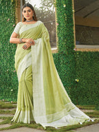 Shree Shyam Fashion Lime Green Linen Saree | Grocsy