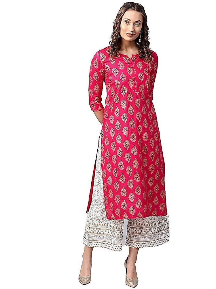 Vamika Pink Printed Rayon Party And Casual Wear Kurta Set | Grocsy