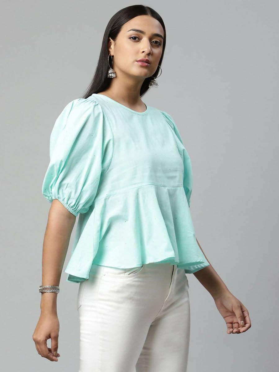 Ahalyaa Women Summer Blue Cotton Printed Tunic | Grocsy