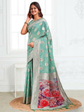 Shree Shyam Fashion Linen Cotton Rama Green Saree | Grocsy