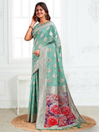 Shree Shyam Fashion Linen Cotton Rama Green Saree | Grocsy