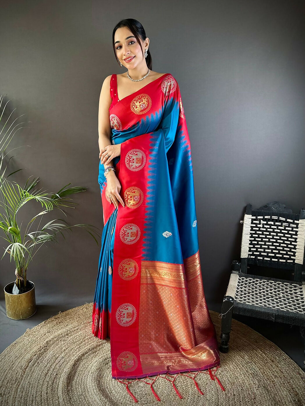Joban Fashion Red Butti Banarasi Silk Sarees | Grocsy